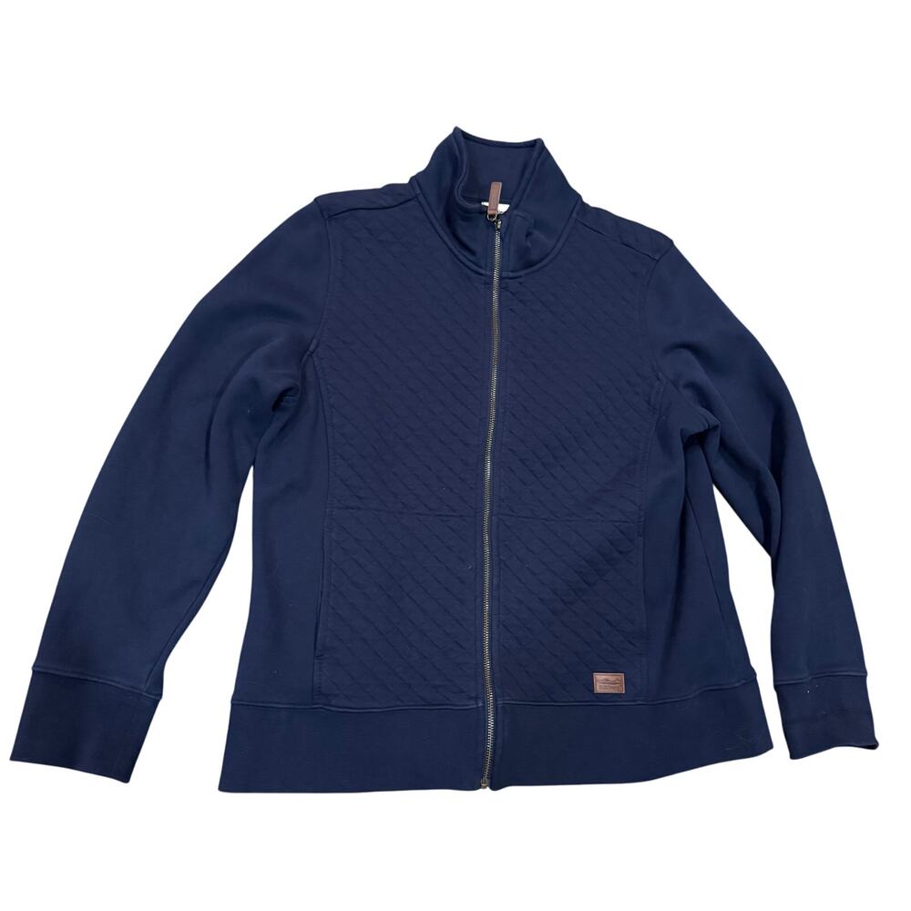 LL BEAN Navy Blue Women's Quilted Full-Zip Sweatshirt Size Large Petite